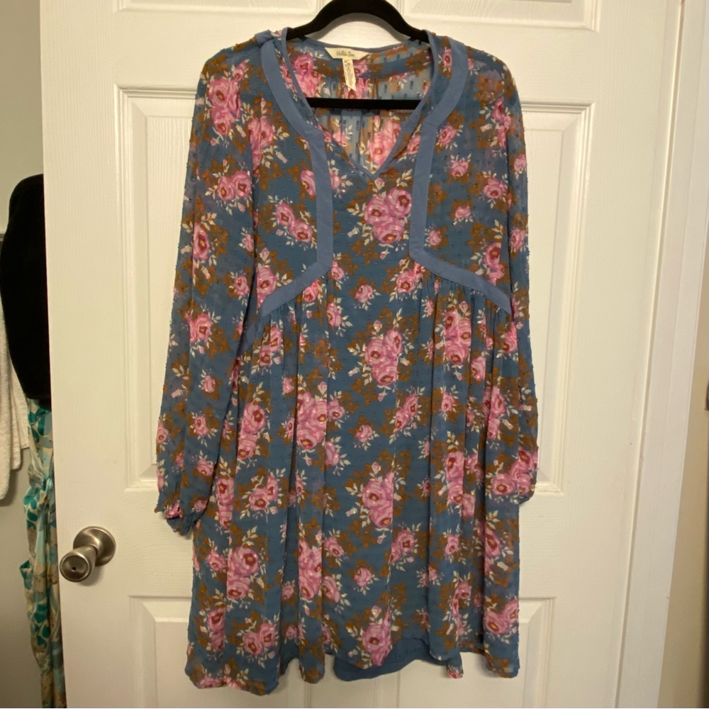 Matilda Jane Womens Blue Pink Floral To the Nine Dress Long Sleeve Size …